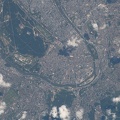 The French capital of Paris, the Seine River and Bois de Boulogne