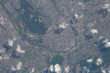 The French capital of Paris, the Seine River and Bois de Boulogne